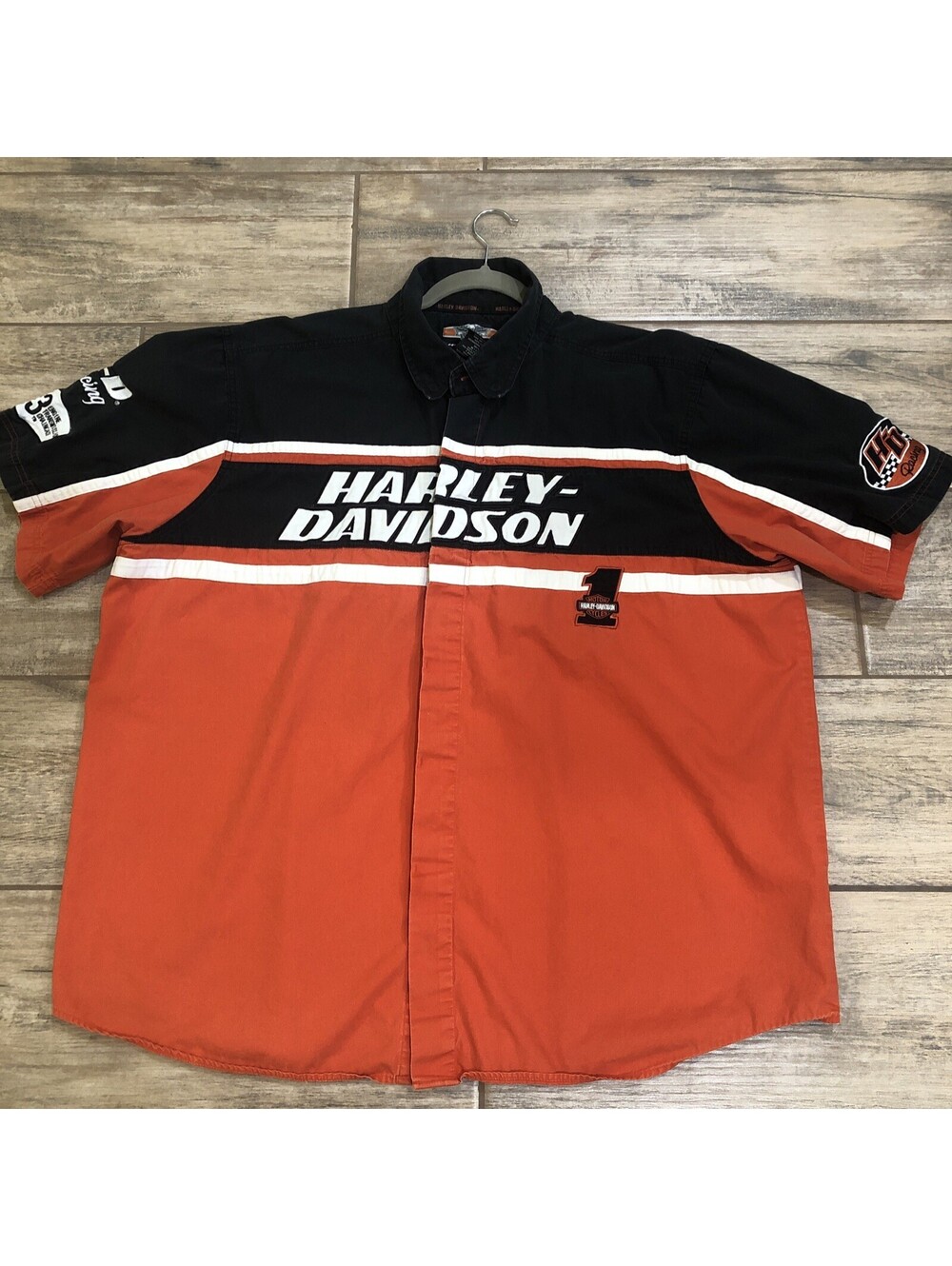 Harley Davidson H-D Racing Button Up Shirt 2XL Black Orange Motorsport 2012